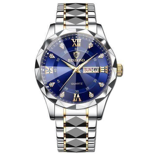 BINBOND Men’s Luxury Chronograph Watch – Waterproof Luminous Stainless Steel Business Wristwatch with Moon Phase & Multifunction Dial