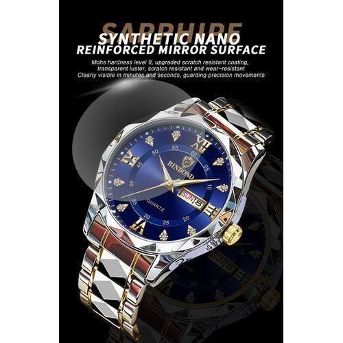 BINBOND Men’s Luxury Chronograph Watch – Waterproof Luminous Stainless Steel Business Wristwatch with Moon Phase & Multifunction Dial