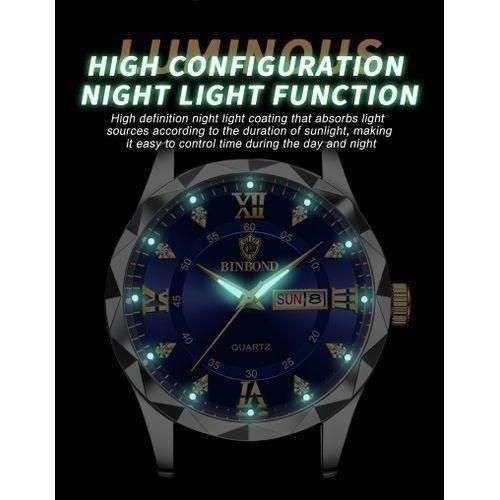 BINBOND Men’s Luxury Chronograph Watch – Waterproof Luminous Stainless Steel Business Wristwatch with Moon Phase & Multifunction Dial