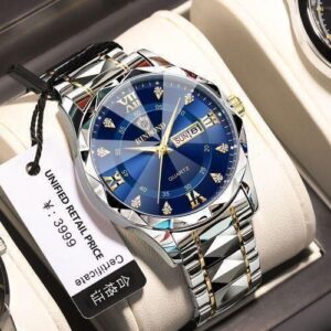 BINBOND Men’s Luxury Diamond Watch – Two-Tone Stainless Steel Quartz Business Wristwatch with Date, Luminous Dial & Water Resistance