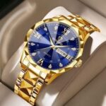 BINBOND Unisex Quartz Watch – Waterproof Stainless Steel Wristwatch with Luminous Glow-in-the-Dark Dial, Blue & Metallic Design