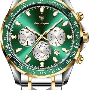 POEDAGAR Men’s Luxury Chronograph Watch – Waterproof Luminous Stainless Steel Quartz Wristwatch with Date for Business & Sports