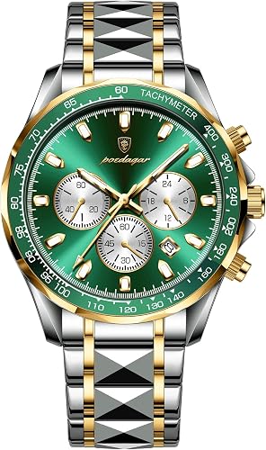 POEDAGAR Men’s Luxury Chronograph Watch – Waterproof Luminous Stainless Steel Quartz Wristwatch with Date for Business & Sports